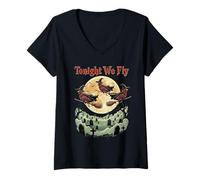 Femme Tonight We Fly - Poulet d'halloween Amusant - Animaux de la Ferme d'automne T-Shirt avec Col en V