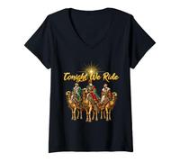 Femme Tonight We Ride Three Wise Men Nativité Merry Christmas T-Shirt avec Col en V