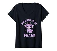 Femme Too Cute to Be Bad Kawaii Anime Goat Kids T-Shirt avec Col en V