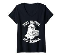 Femme Too Ghoul for School Costume d'halloween Mignon pour Professeur T-Shirt avec Col en V