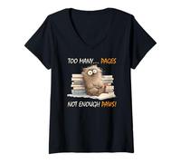 Femme Too many pages, not enough paws T-Shirt avec Col en V