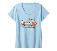 Femme Too Sweet to Be Spooky Ghost Cupcake Citrouille Halloween Candy T-Shirt avec Col en V