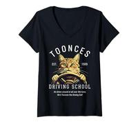 Femme Toonces Driving School Est. 1989 - Le chat de conduite T-Shirt avec Col en V