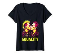 Femme Top arc-en-ciel gay punk égalité T-Shirt avec Col en V