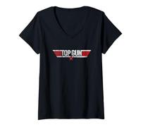 Femme Top Gun Maverick et Logo T-Shirt avec Col en V