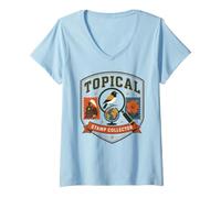 Femme Topical Stamp Collector Vintage Philatélie Crest T-Shirt avec Col en V