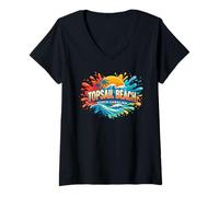 Femme Topsail Beach Carte Graphique San Dunes en Caroline du Nord T-Shirt avec Col en V