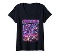 Femme Tornado Chaser Storm Chasing, météorologue, Vague rétro T-Shirt avec Col en V