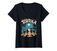 Femme Tortola, îles Vierges Britanniques, Bande de Tambour en Acier, Plaisir de Plage T-Shirt avec Col en V