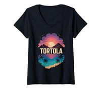 Femme Tortola, îles Vierges Britanniques, Coucher de Soleil et Plage T-Shirt avec Col en V