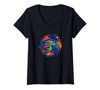 Femme Tortue Cosmique, Vibrations océaniques galactiques, Animaux Marins T-Shirt avec Col en V