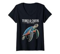Femme Tortue de mer des Antilles des îles Turques-et-Caïques T-Shirt avec Col en V