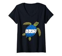 Femme Tortue de mer Drapeau Honduras Coquillage T-Shirt avec Col en V