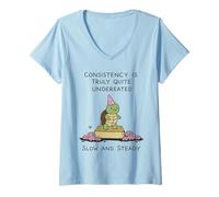Femme Tortue Lentement mais Sûrement Motivation T-Shirt avec Col en V