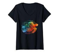 Femme Tortue Mignonne Dessin coloré Silhouette de Tortue T-Shirt avec Col en V