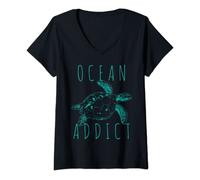 Femme Tortues Save The Turtles Dive Plonger Diver Plongeurs T-Shirt avec Col en V