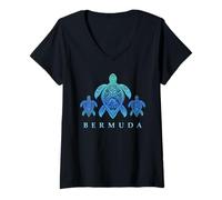 Femme Tortues Vertes tribales des Bermudes United T-Shirt avec Col en V