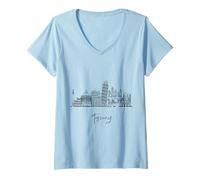 Femme Toscane Italie Skyline Voyage Souvenirs Noir Paysage urbain T-Shirt avec Col en V