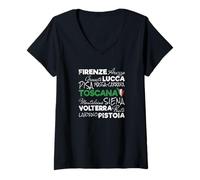 Femme Toscane rétro Lettrage Italie Souvenir de Vacances Vintage T-Shirt avec Col en V
