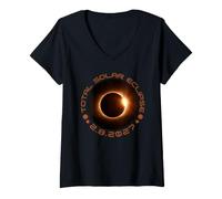 Femme Total Eclipse Solaire 2.8.2027 Espagne Maroc Égypte T-Shirt avec Col en V