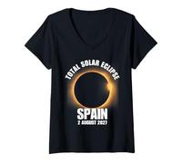 Femme Total Eclipse Solaire Espagne 2 août 2027 Science Astronomie T-Shirt avec Col en V