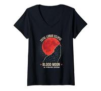 Femme Total Lunar Eclipse 2026 Blood Moon 3 Mars Wolf T-Shirt avec Col en V