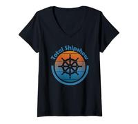 Femme Total Ship Show - Casque Vintage pour capitaines de Voile T-Shirt avec Col en V