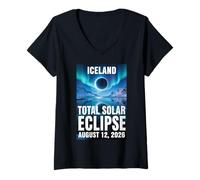 Femme Total Solar Eclipse 2026 Islande, Totality Chaser Islande T-Shirt avec Col en V