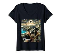 Femme Total Solar Eclipse Spain Bull Selfie August 12 2026 Funny T-Shirt avec Col en V