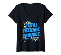 Femme Total Teenage Trouble, Vie et émotions des Adolescents, garçons et Filles T-Shirt avec Col en V