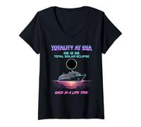 Femme Totality At Sea 08 12 26 Total Eclipse Sky Watchers T-Shirt avec Col en V