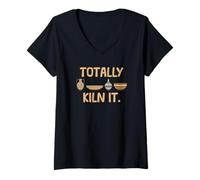 Femme Totally Kiln it Pots en Argile en céramique Amusants T-Shirt avec Col en V