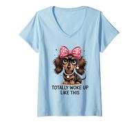 Femme Totally Wake Up Like This Cute Teckel Puppy Bow T-Shirt avec Col en V