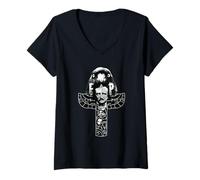 Femme Totem Noir Edgar Allan Poètes T-Shirt avec Col en V