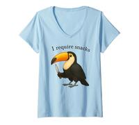 Femme Toucan drôle, J'Ai Besoin de Snacks, Animal, Maman, Papa T-Shirt avec Col en V