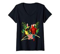 Femme Toucan et perroquet Scarlet Macaw T-Shirt avec Col en V