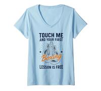 Femme Touch Me and Your First Boxing Lesson is Free Funny Boxer T-Shirt avec Col en V