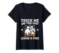 Femme Touch Me and Your First Boxing Lesson is Free Funny Boxer T-Shirt avec Col en V