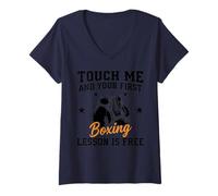 Femme Touch Me and Your First Boxing Lesson is Free Funny Boxer T-Shirt avec Col en V