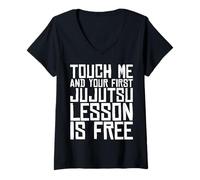 Femme Touch Me and Your First Jujutsu Leçon Is Free Funny T-Shirt avec Col en V