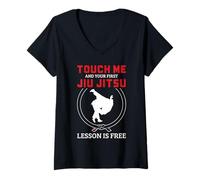 Femme Touch Me First Lesson is Free Brésilien Jiu Jitsu BJJ T-Shirt avec Col en V