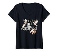 Femme Touch Not My Anointed Citations d'avertissement bibliques - T-Shirt avec Col en V