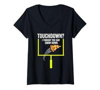 Femme Touchdown Chow Down Football Amusant Pizza Lover Party Graphic T-Shirt avec Col en V