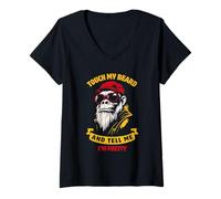 Femme Touche ma Barbe et dis-Moi Que Je suis Un Singe Assez drôle T-Shirt avec Col en V