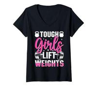 Femme Tough Girls Lift Weights Motivational Fitness T-Shirt avec Col en V