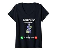 Femme Toulouse m'appelle Je Dois Y Aller Violettes de Toulouse T-Shirt avec Col en V