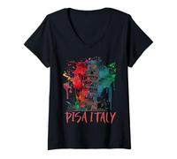 Femme Tour de Pise en Toscane T-Shirt avec Col en V