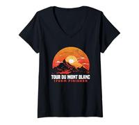 Femme Tour du Mont Blanc Finisher Chamonix France Souvenir de randonnée T-Shirt avec Col en V