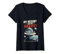 Femme Tourisme Spatial My Resort Has No Gravity T-Shirt avec Col en V