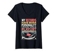 Femme Tourne-disque vinyle LP Collector T-Shirt avec Col en V